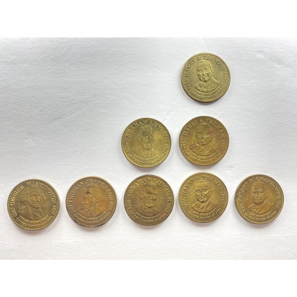1992 Lot of 8 Shell Gasoline Presidential Collector Tokens Coins Lincoln Truman